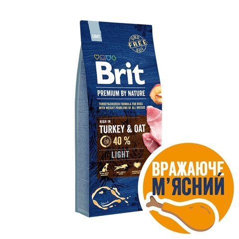 Корм сухий Brit Premium Dog Light для собак з надмірною вагою з індичкою 15 кг 170841/6604 фото