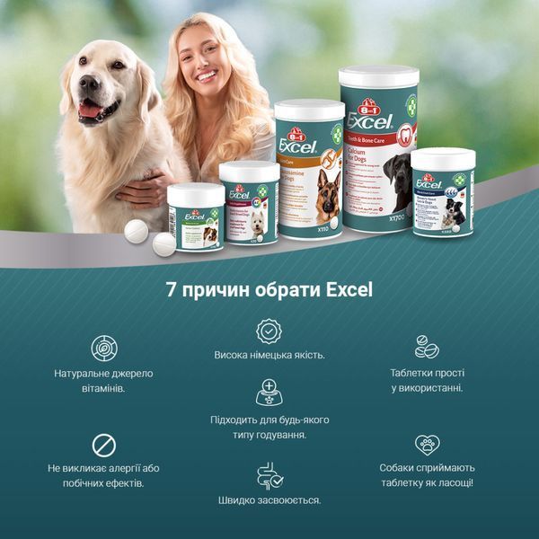 Вітаміни 8in1 Excel Calcium для цуценят та дорослих собак для зубів та кісток кальцій 155 шт 661826 фото
