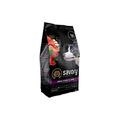 Корм сухий Savory Medium Breed rich in Fresh Turkey and Lamb для дорослих собак середніх порід від 10 до 25 кг зі свіжим ягн 30259 фото