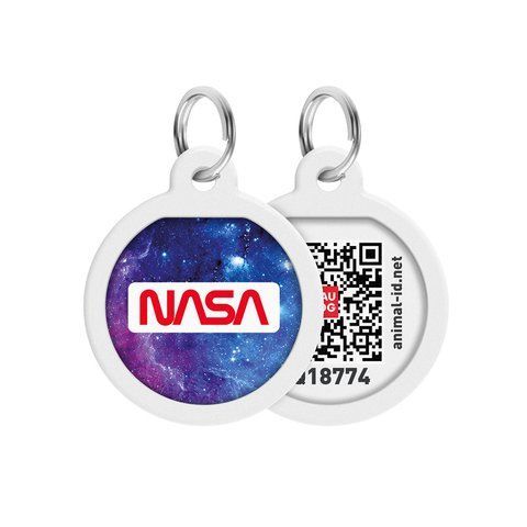Адресник для собак і котів металевий WAUDOG Smart ID з QR паспортом, малюнок "NASA21", коло, Д 25 мм 0625-0148 фото