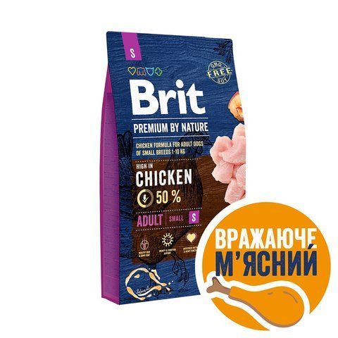 Корм сухий Brit Premium Dog Adult S для дорослих собак дрібних порід вагою 1-10 кг з куркою 8 кг 170811/6307 фото