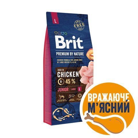 Корм сухий Brit Premium Dog Junior L для цуценят та молодих собак великих порід від 1 до 24 місяців вагою 25-45 кг з куркою 170824/6437 фото