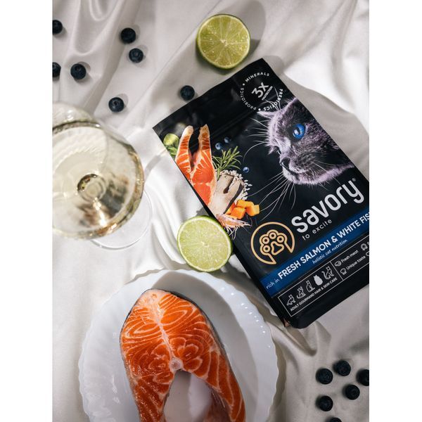 Корм сухий Savory Adult Cat Gourmand Fresh Salmon and White Fish для дорослих котів зі свіжим лососем і білою рибою 400 г 30013 фото
