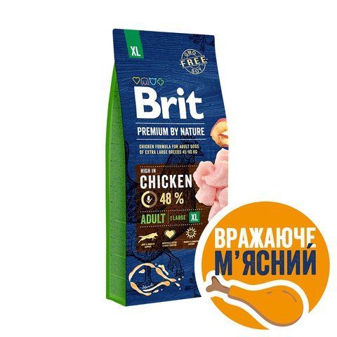 Корм сухий Brit Premium Dog Adult XL для дорослих собак гігантських порід вагою 45-90 кг з куркою 15 кг 170833/6529 фото